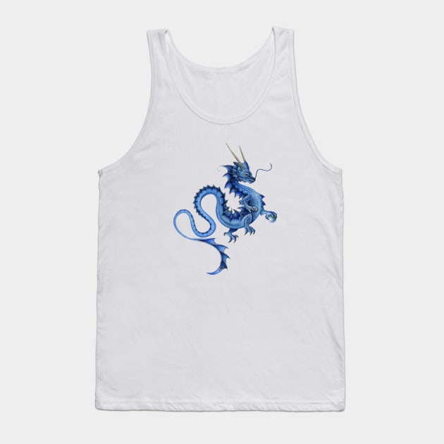 Serene Deep Blue Asian Dragon Tank Top by Sandra Staple